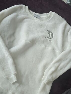 Disney White Plush Crewneck with Branded Neck Tag